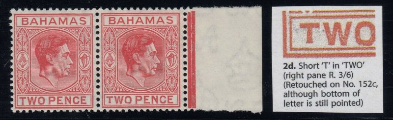 Bahamas, SG 152bba, MNH pair Short T in TWO variety