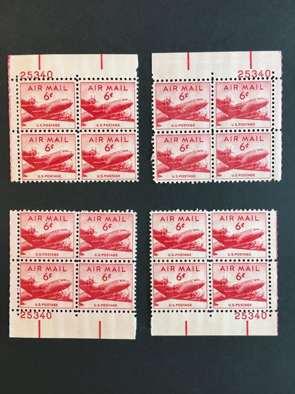 Scott #C39b DC-4 Skymaster 6-cent Airmail Dry Printing Matched Plate Blocks MNH