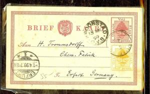 ORANGE FREE STATE (P1110B) 1/2D PSC UPRATED 1/2D TREE 1899 TO GERMANY WITH MSG