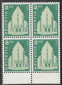 SWITZERLAND 1964-68 2.50fr St Oswald.s Church Block of 4 Sc 454 MNH