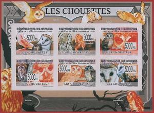 FRENCH GUINEA - ERROR, 2009 IMPERF SHEET: BIRDS, OWLS, Animals