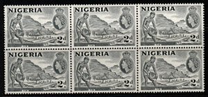 NIGERIA SG72f 1957 2d GREY TYPE B BLOCK OF 6 MNH