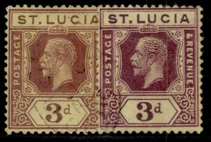 ST. LUCIA GV SG100 + 100a, 3d SHADE VARIETIES, FINE USED. Cat £24.