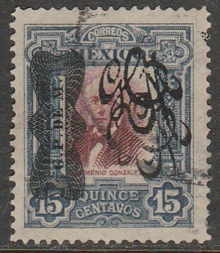 MEXICO 546Var, 15¢ Corbata & DOUBLE Carranza Rev overprints USED. VF. (1296)