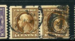 446 Washington USED Coil Pair of 2 Stamps with  PF Cert  (Stock 446-4)