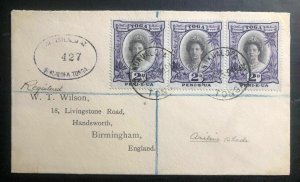 1915 Nukualofa Tonga Toga Vintage Registered Cover to Birmingham England