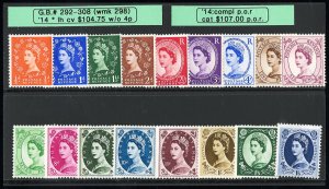 Great Britain Stamps # 292-308 MLH VF Elizabeth Scott Value $105.00