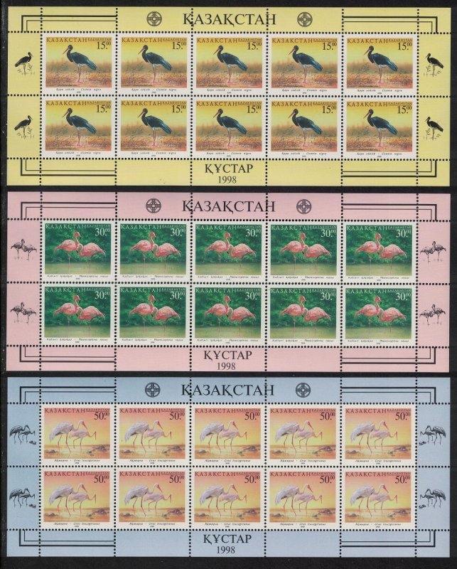 Kazakhstan Stork Flamingo Crane Birds 3v Sheetlets 1998 MNH SG#231-233