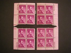 Scott 1036, 4c Abraham Lincoln, PB4 #25076 x 4, Matched Set, MNH Liberty Beauty