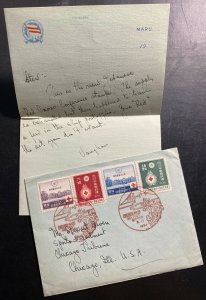 1934 Chichibu Maru Sea Post Japan Airmail Red Cross Stamp Cover To Chicago Usa