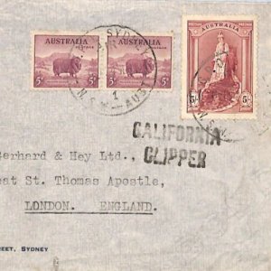 AUSTRALIA WW2 Air Mail 5s Cover 1941 *CALIFORNIA CLIPPER* Censor London YE147