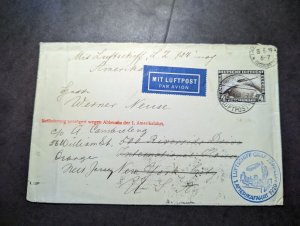 1929 Germany Airmail LZ 127 Graf Zeppelin Cover Friedrichshafen to Orange NJ USA