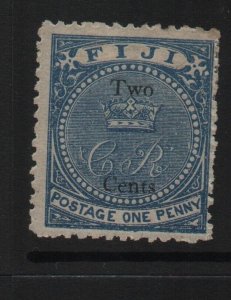 Fiji 1872 SG13a 2c on 1d blue 12.5 perf - mounted mint