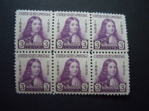 1932 #724 3c William Penn Block of 6 MNH OG VF Includes New Mount