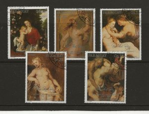 Thematic Stamps Art - PARAGUAY 1989 RUBENS PAINTINGS NUDES 5v used