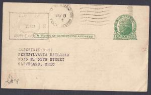 1943-46 A.P.O. #322 IN NEW GUINEA CENSORED ON PENNSYLVANIA R.R. POSTAL CARD