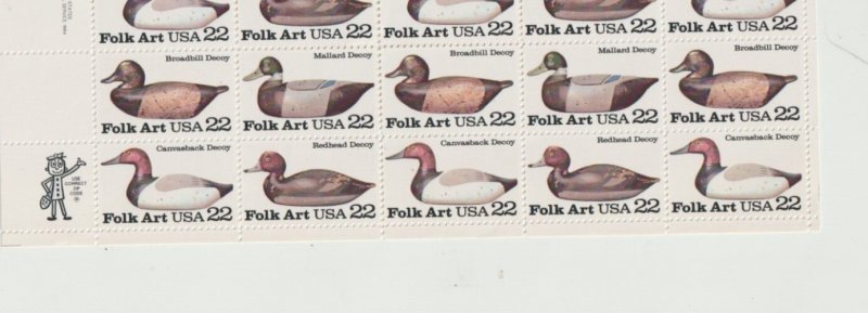US Stamp Scott # 2138-2441a, 1985  American Folk Art Wood Duck 50 Stamp Sheet
