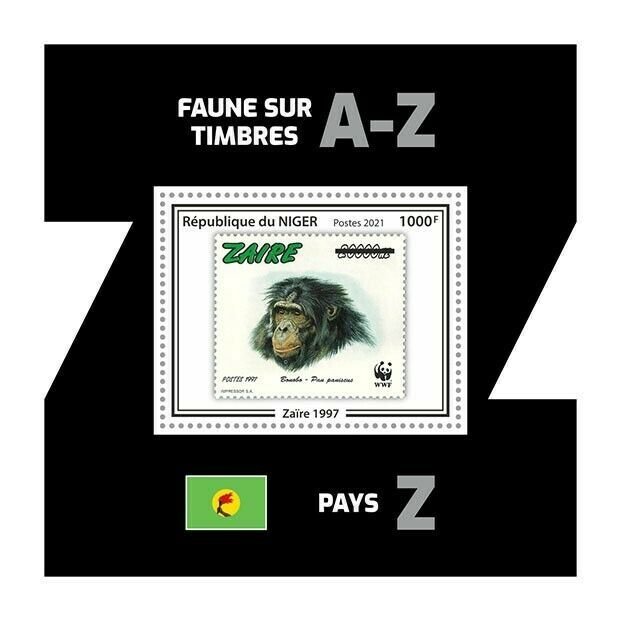 Niger 2021 MNH Stamps-on-Stamps Stamps Chimpanzees Wild Animals WWF 1v S/S IV