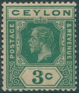 Ceylon 1912 SG302 3c blue-green KGV #1 MLH (amd)