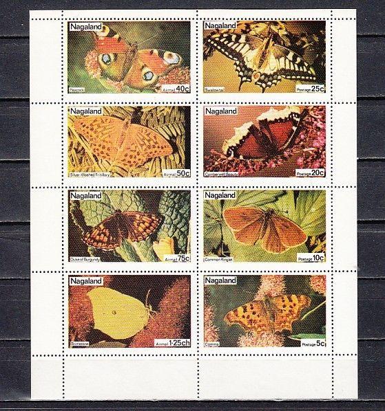 Nagaland, India Local 1974. Butterflies sheet of 8.  