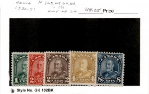Canada, Postage Stamp, #163, 165, 166, 168, 171 Mint LH, 1930-31 (AC)
