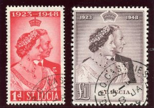 St Lucia 1948 KGVI Silver Wedding set complete VFU. SG 144-145. Sc 129-130.