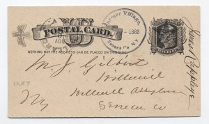 1883 Farmer Village NY county name postmark star cancel postal card [H.2358]