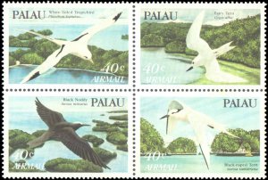 Palau #C4a, Complete Set, Block of 4, 1984, Birds, Never Hinged