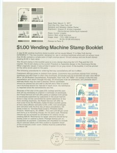 US SP401 (1977) $1 vending machine booklet pane: seven 13 cent Flag over capitol + one 9 cent capitol (Americana Series) on of