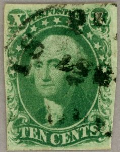 US Scott#15 well-centered, sound 1855 10c Washington type III, town cancel