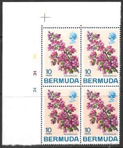 BERMUDA 1970 10c Bougainvillea Flower Issue PLATE BLK4 Sc 262 MNH