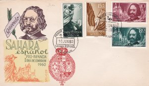 Spanish Sahara # 103-104, B56-59, Francisco  de Quevedo - Writer First Day Cover