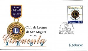 EL SALVADOR 2002 50 ANNIVERSARY OF LIONS CLUB OF SAN MIGUEL FDC FIRST DAY COVER