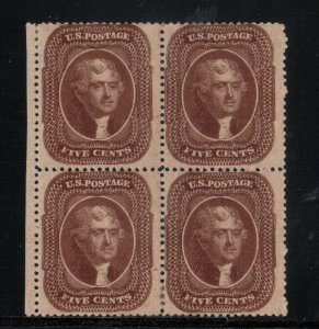 USA #30a Mint Fine - Very Fine Left Margin Block Lightly Hinged **With Cert.**