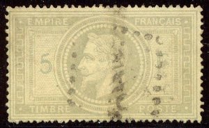 FRANCE #37 Used - 1869 5fr Gray Lilac