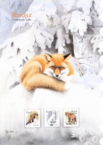 Aland  #218-220 MNH collector's sheet mammals fox marten ermine