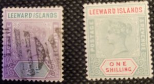 Leeward Is., 1890, Q. Victoria, #1 & #7, 1/2p, used, 1 Shilling MH, SCV$25.40