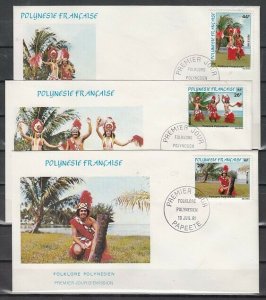 Fr. Polynesia, Scott cat. 346-348. Folk Dancers issue. 3 First day covers.