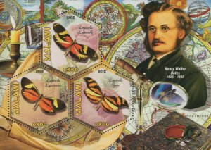 Butterflies Entomologists Henry Walter Bates Souvenir Sheet of 3 Stamps MNH