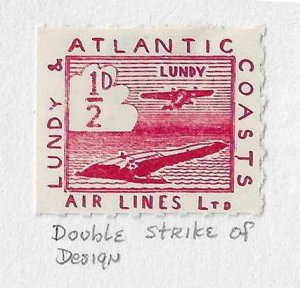 Lundy 1939 1/2p Air lines issue  with a double strike variety OG VF
