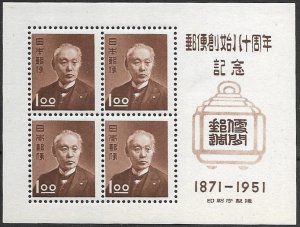 JAPAN SC#510a Postal Service 80th Anniversary - Hisoka Maeshima S/S (1951) MNH