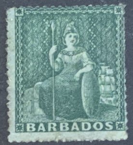 BARBADOS 1860/1 HALFPENNY GREEN NO WATERMARK PERF14 SG13 ? SG17? NO GUM