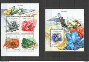 2014 S. Tome & Principe Nature Geology Minerals Kb+Bl ** Stamps St1673