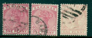 Bahamas 1884 1d rose, 3 shades SG347-8-9 FU Lot29304