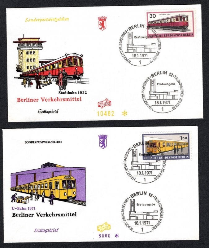 GERMANY 1971 Trains #9N309 & 9N310 FDC covers,  Numbered Berlin FIDACOS cancel