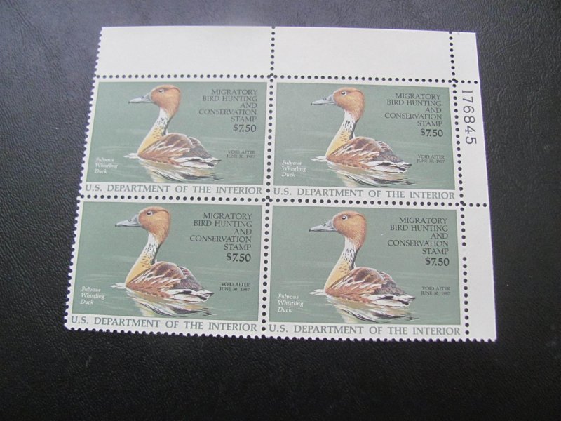 US 1986 MNH SCOTT # RW 53 DUCK HUNTING PLATE BLOCK XF