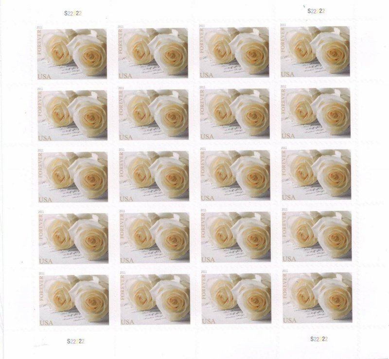 4520 Wedding Rose Complete Sheet of 20 Forever Stamps Mint NH - Stuart Katz