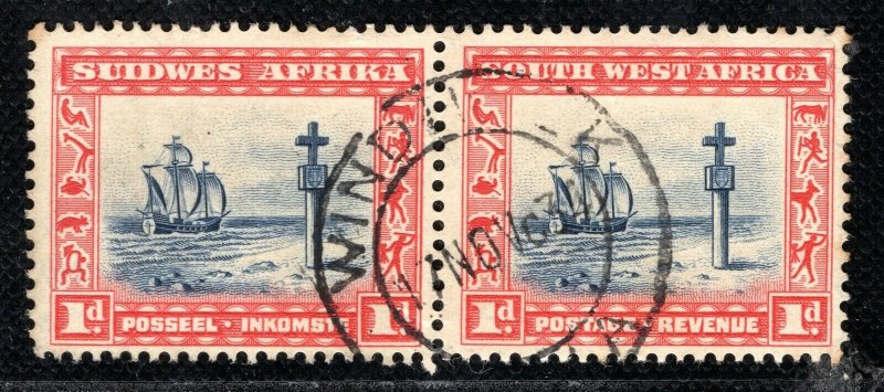 SOUTH WEST AFRICA Stamps 1d Cape Cross Pair Windhoek CDS 1934 Used BLBLUE47