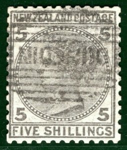 NEW ZEALAND QV High Value SG.186 5s Grey (1878) Used Dunedin Cat £300+ PIBLUE78