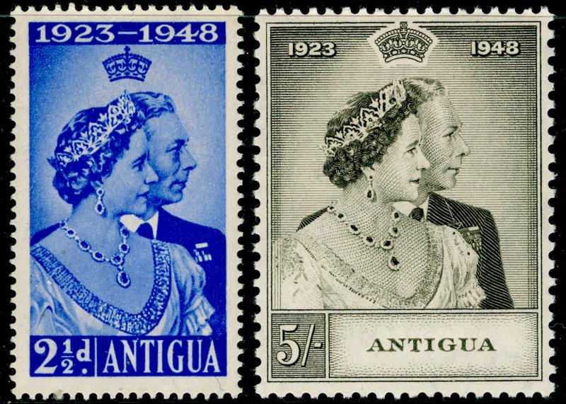 ANTIGUA SG112-113, ROYAL SILVER WEDDING set, NH MINT. Cat £15.